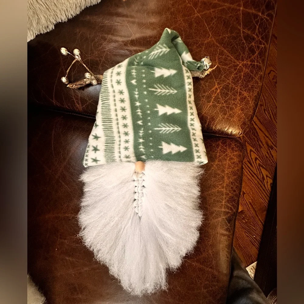 Hand crafted Green and White rustic Christmas hanging Gnome Decor